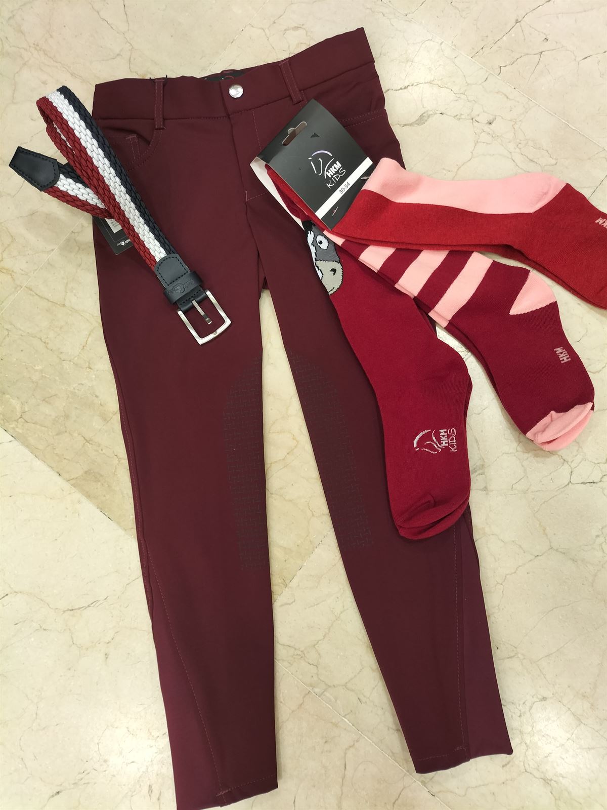 Pantalón unisex HKM Sports Equipment Sunshine color burdeos, rodilla silicona, tallaje infantil - Imagen 2